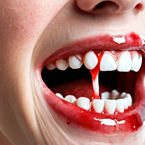 Home 25 **Image of bleeding gums while brushing teeth:** Focus on the visual of blood present during toothbrushing, emphasizing the importance of not ignoring this sign.