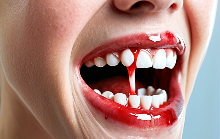 **Image of bleeding gums while brushing teeth:** Focus on the visual of blood present during toothbrushing, emphasizing the importance of not ignoring this sign.