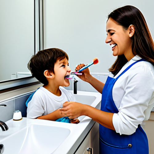 Home 22 **
"A family-friendly scene depicting a child learning to brush their teeth correctly in a bright bathroom, fully clothed, appropriate content, safe for work, professional illustration, perfect anatomy, correct proportions, showcasing proper brushing technique, modest bathroom setting, family-friendly, high quality."
**